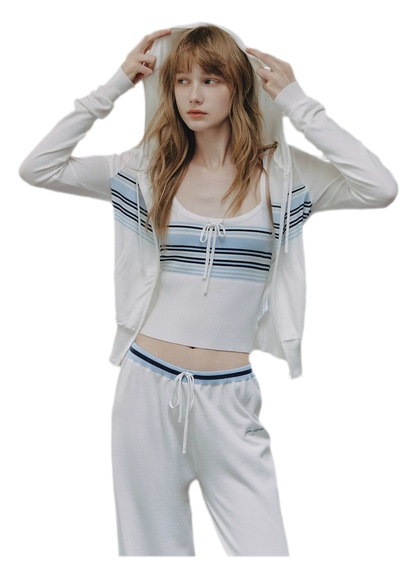 Striped Hooded Three-Piece Set