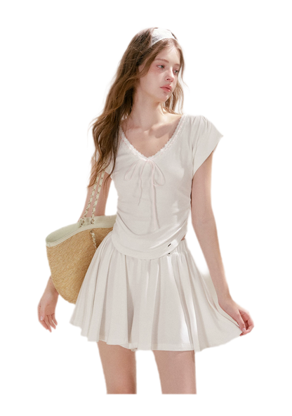 Lace Trim Skort Set