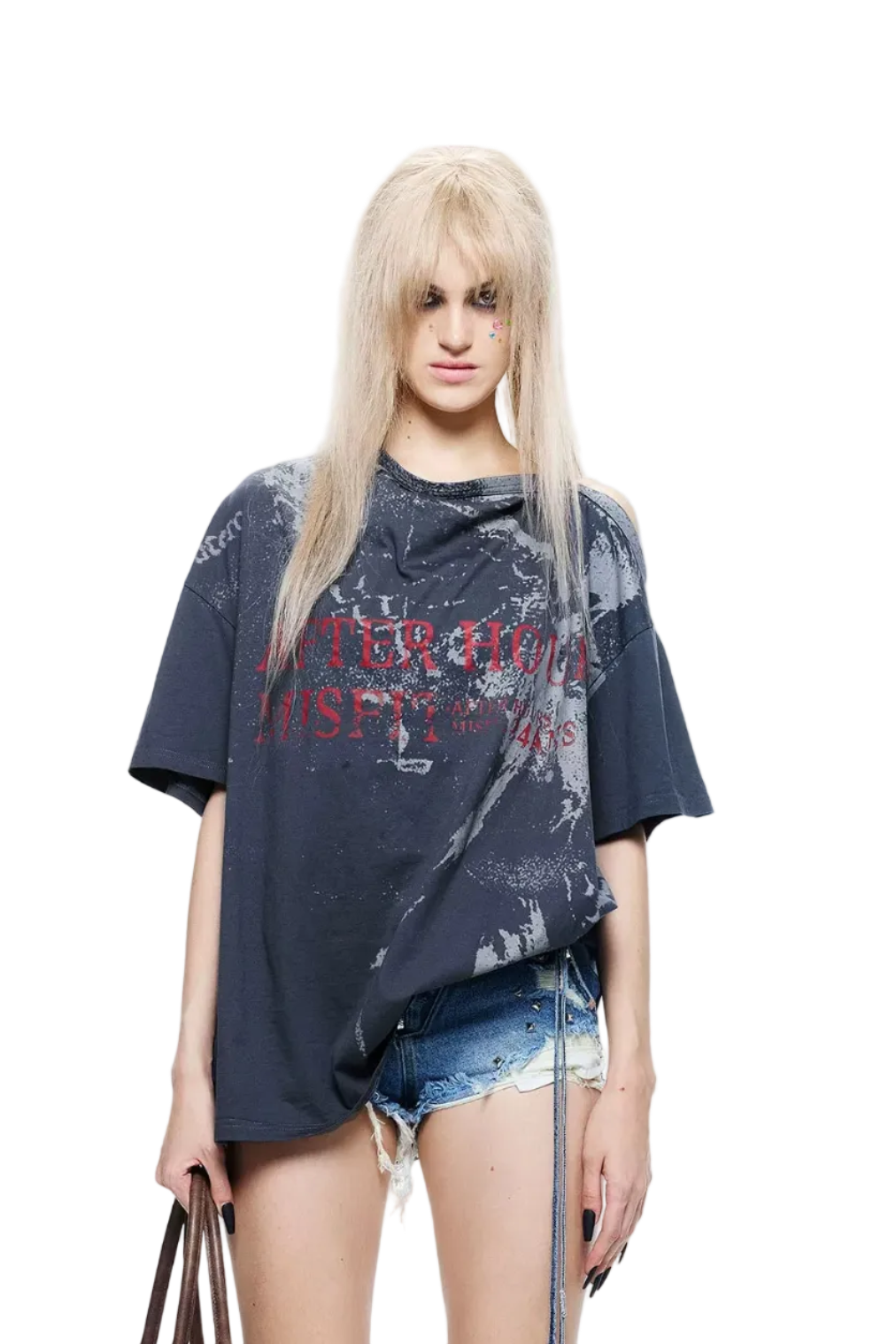 Punk T-shirt with Distressed Print and Open Back