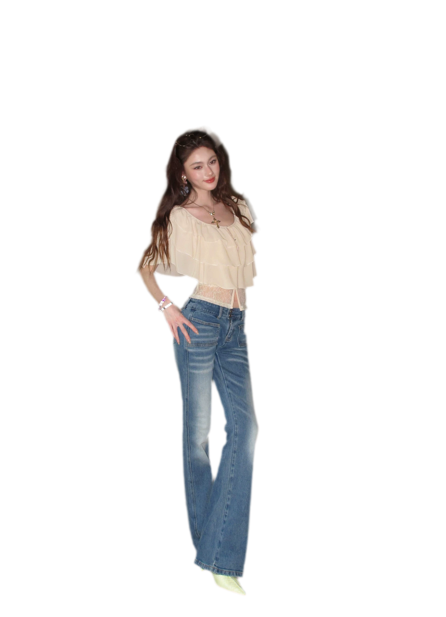 Milk Almond Ruffle Blouse