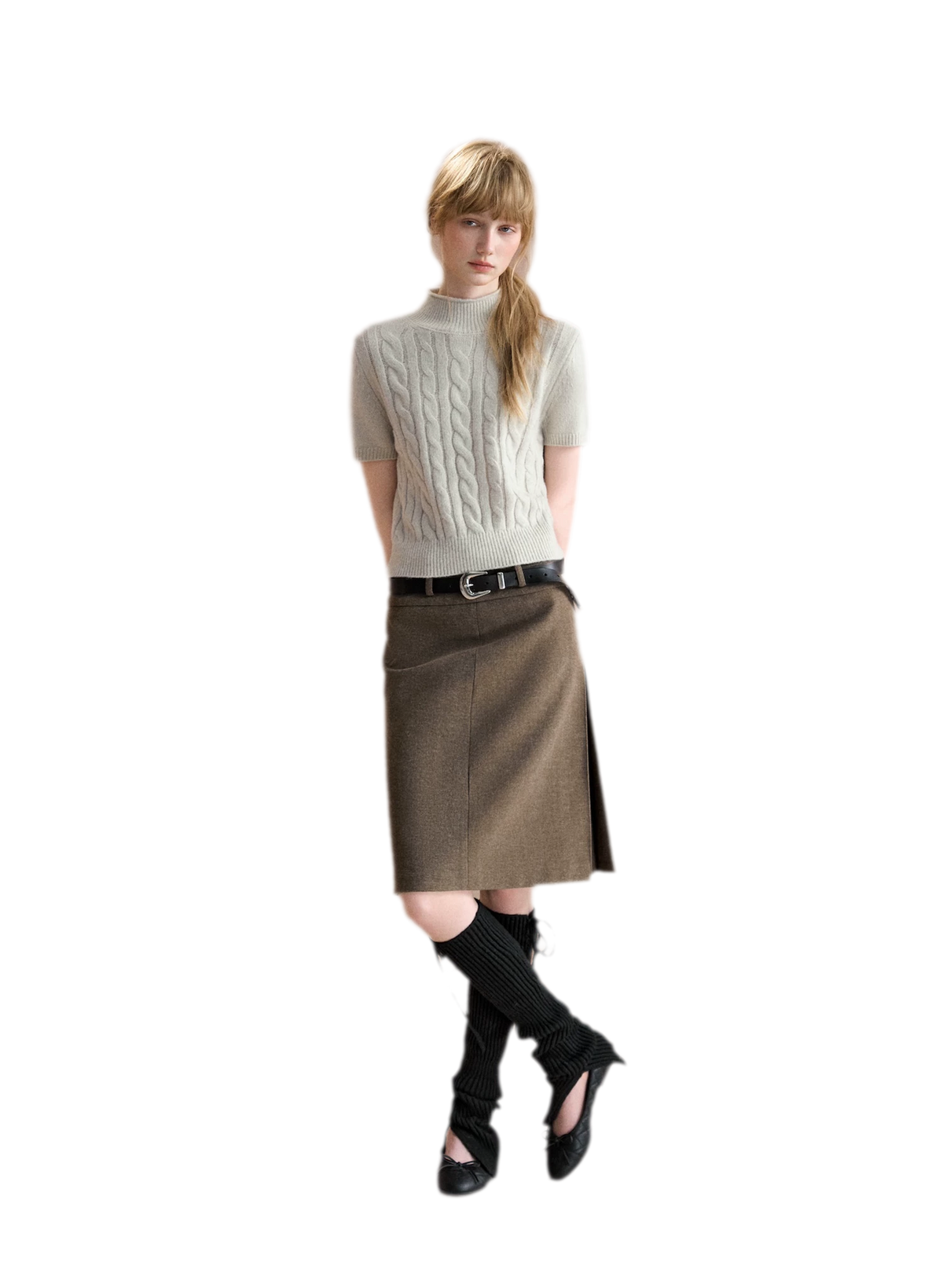 Cable-Knit Cropped Mock-Neck Sweater