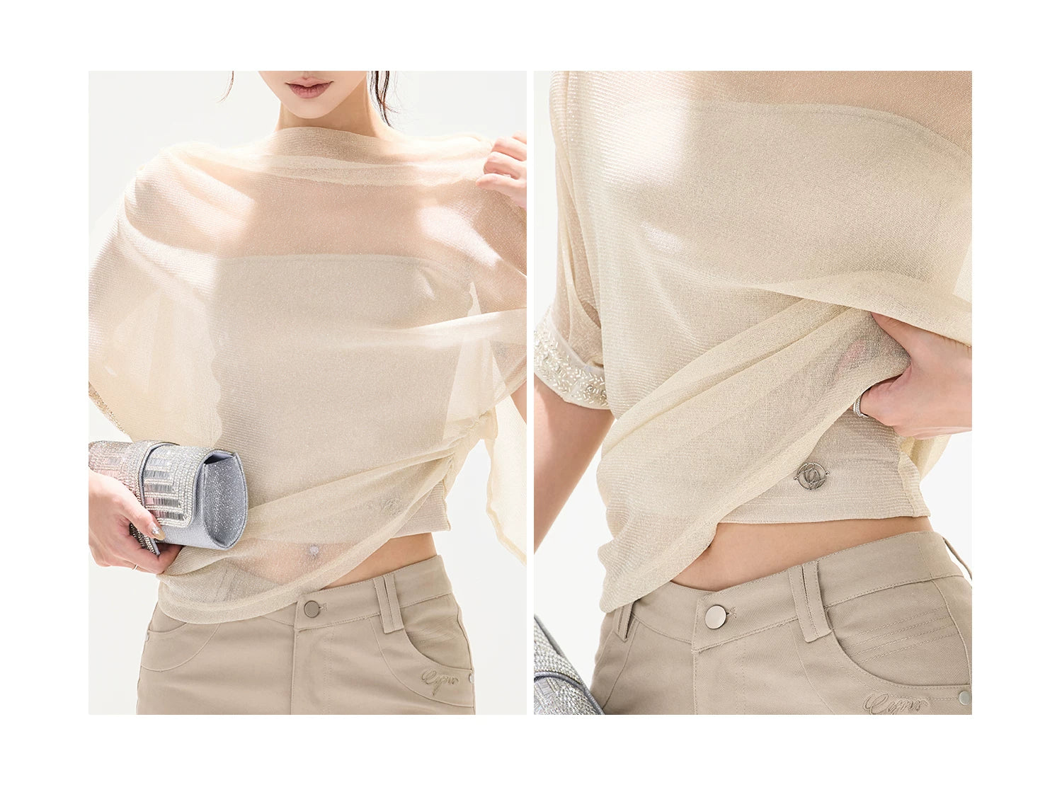 Silver Mesh Batwing Top