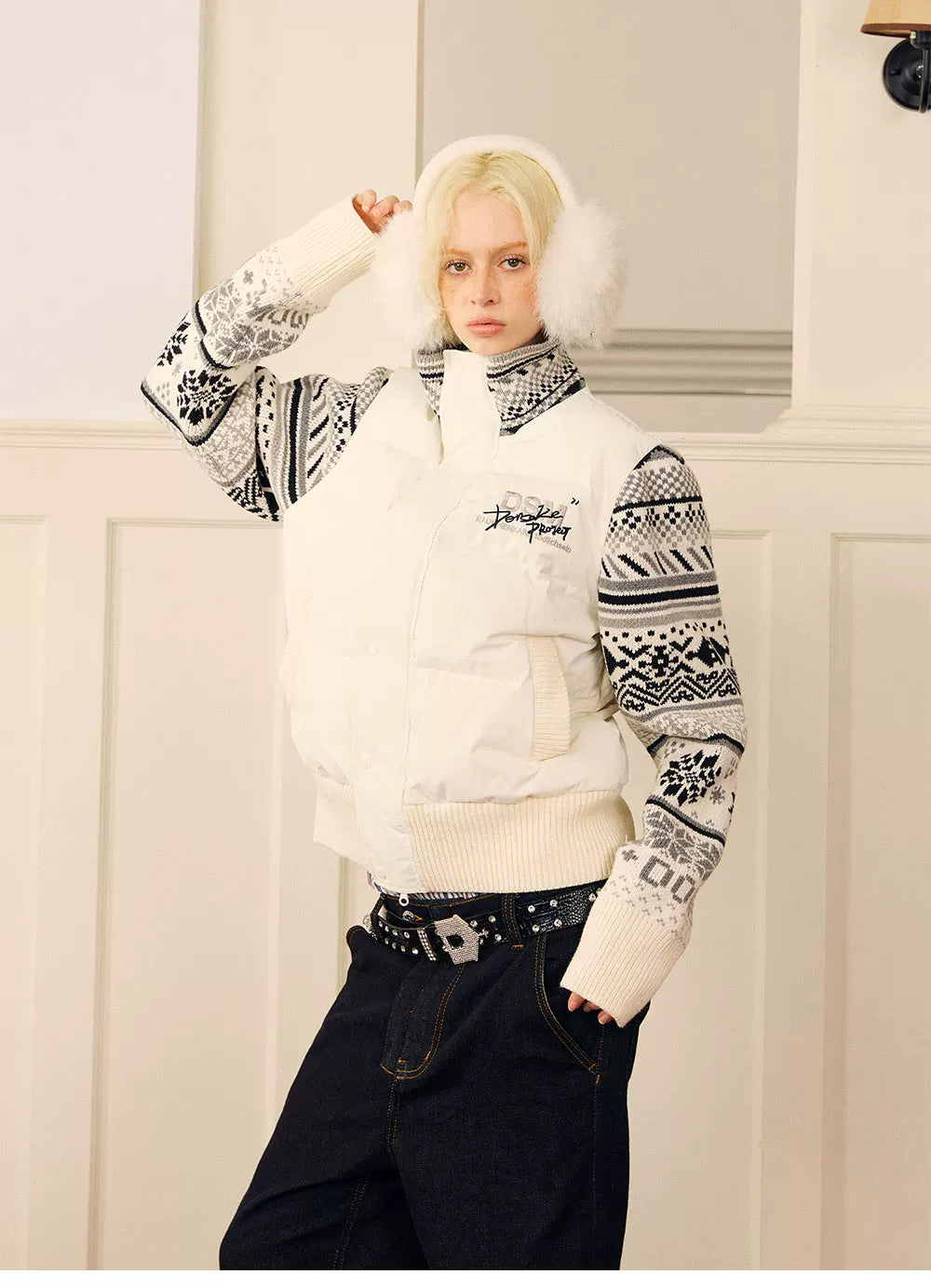 Contrast Fair Isle Down Jacket