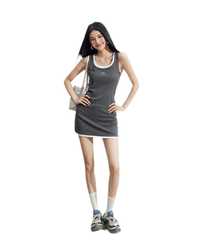Contrast U-Neck Dress