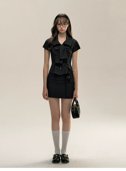 Bow Stripe Shirt Set