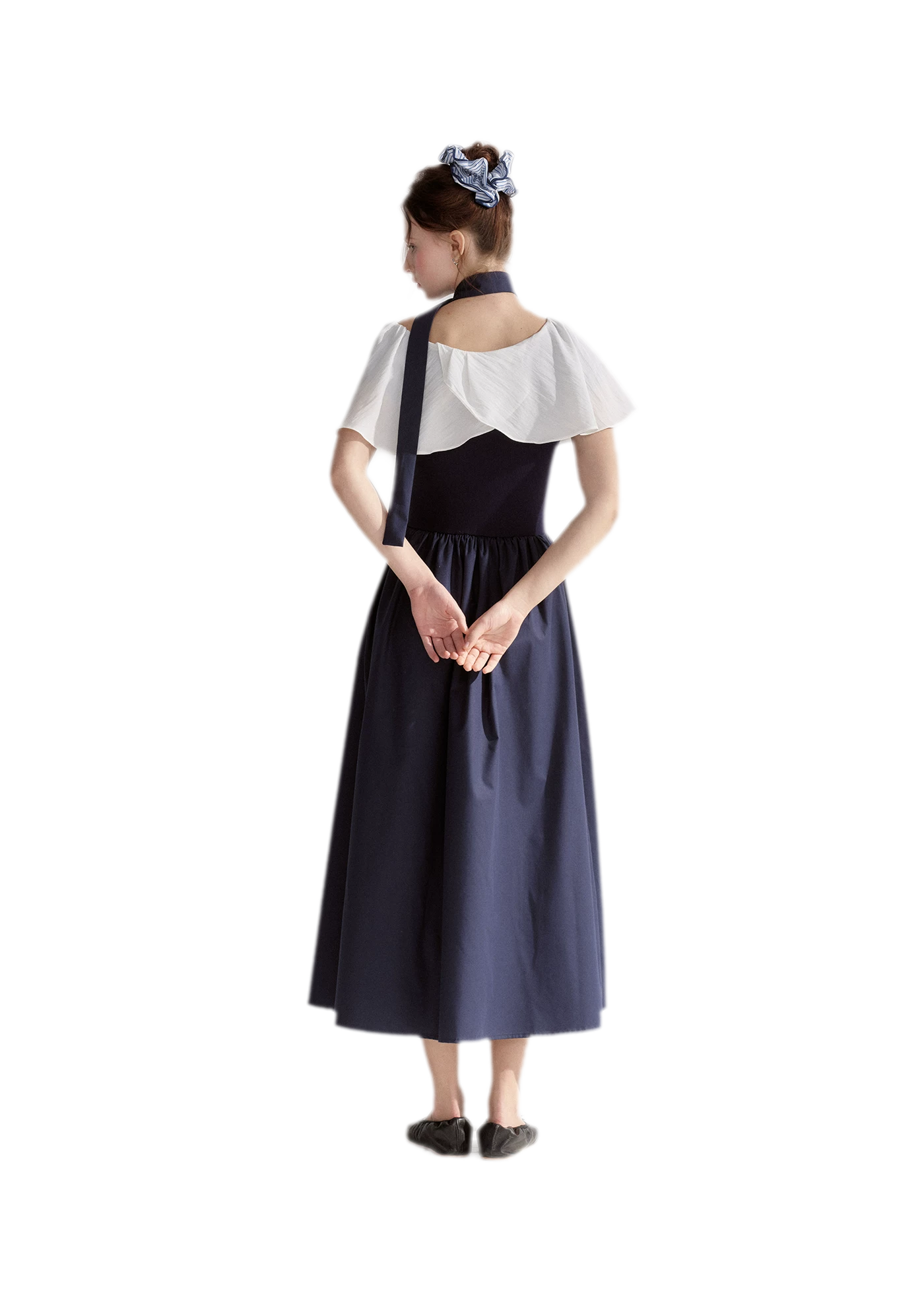 Cape Ribbon Ruffle Dress