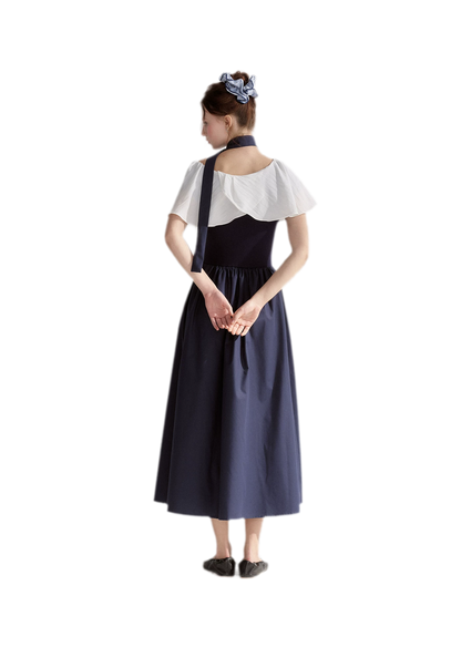 Cape Ribbon Ruffle Dress