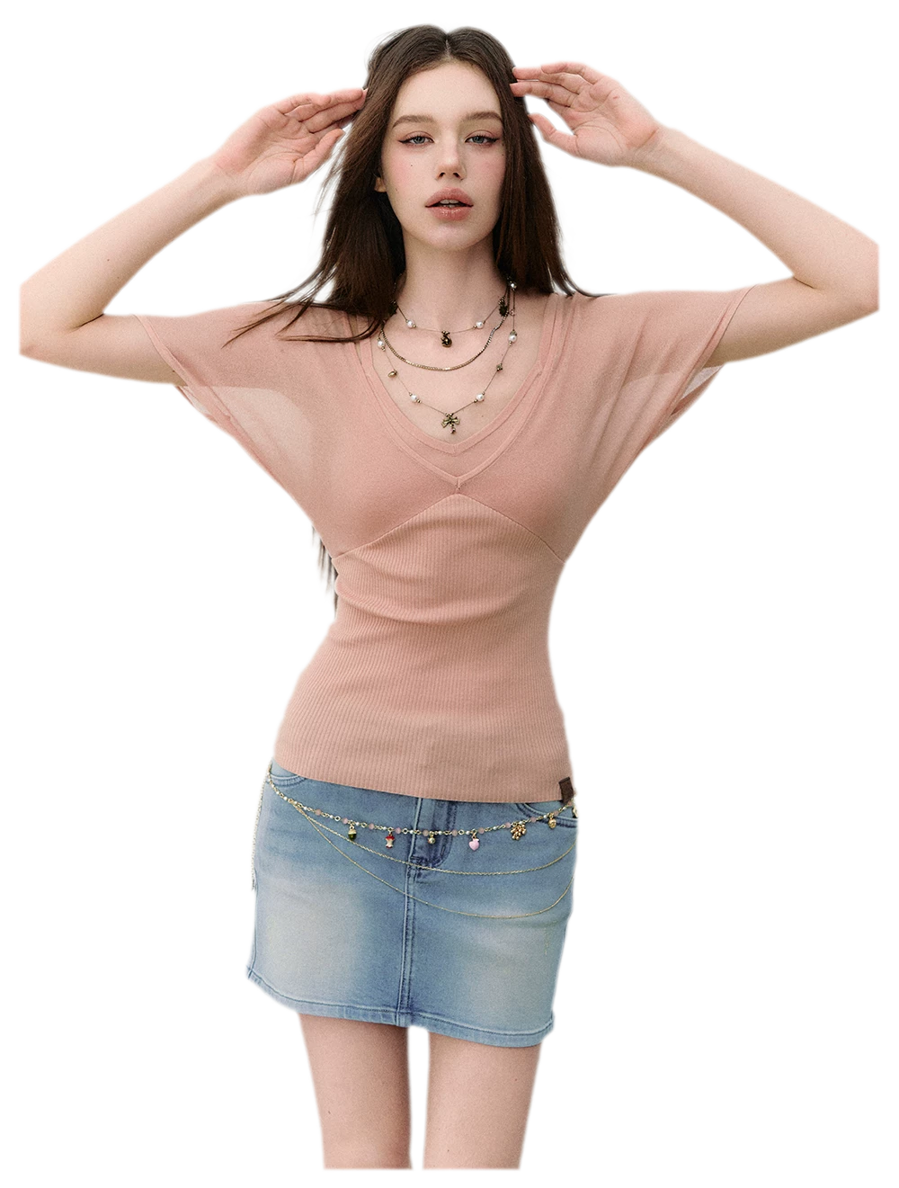 Layered Ribbed V-Neck Tee