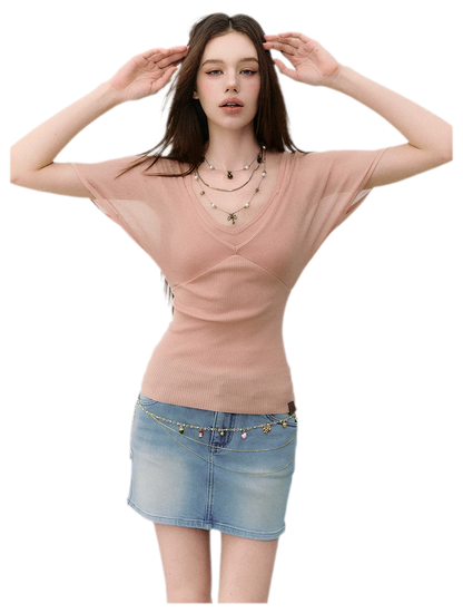 Layered Ribbed V-Neck Tee