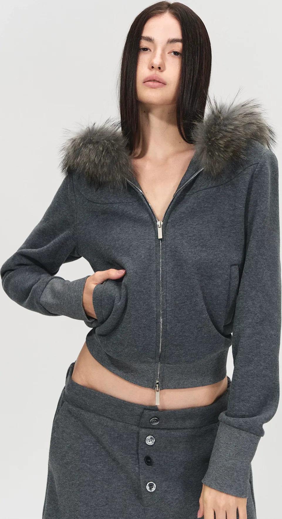 Detachable Fur Collar Fleece Hoodie &amp; Relaxed Pants