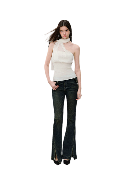 Mesh Scarf-style Tencel Knit Tube Top