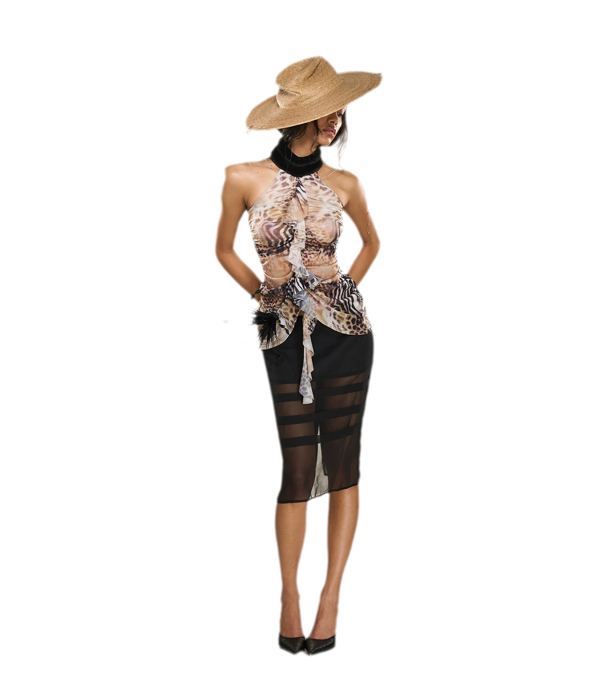 Gradient Leopard Halter Mesh Top