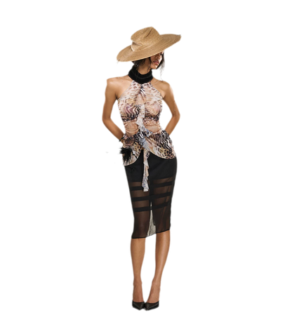Gradient Leopard Halter Mesh Top
