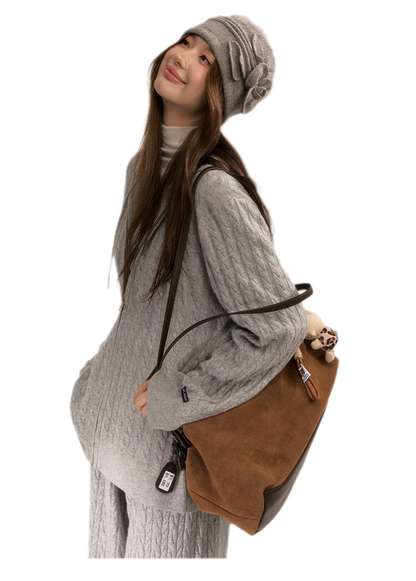Wool-Blend Cable-Knit Hooded Set