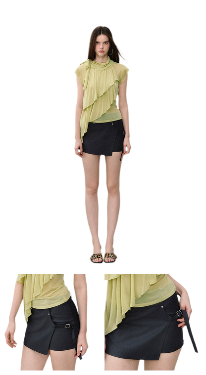 Asymmetric Wrap Mini Skirt