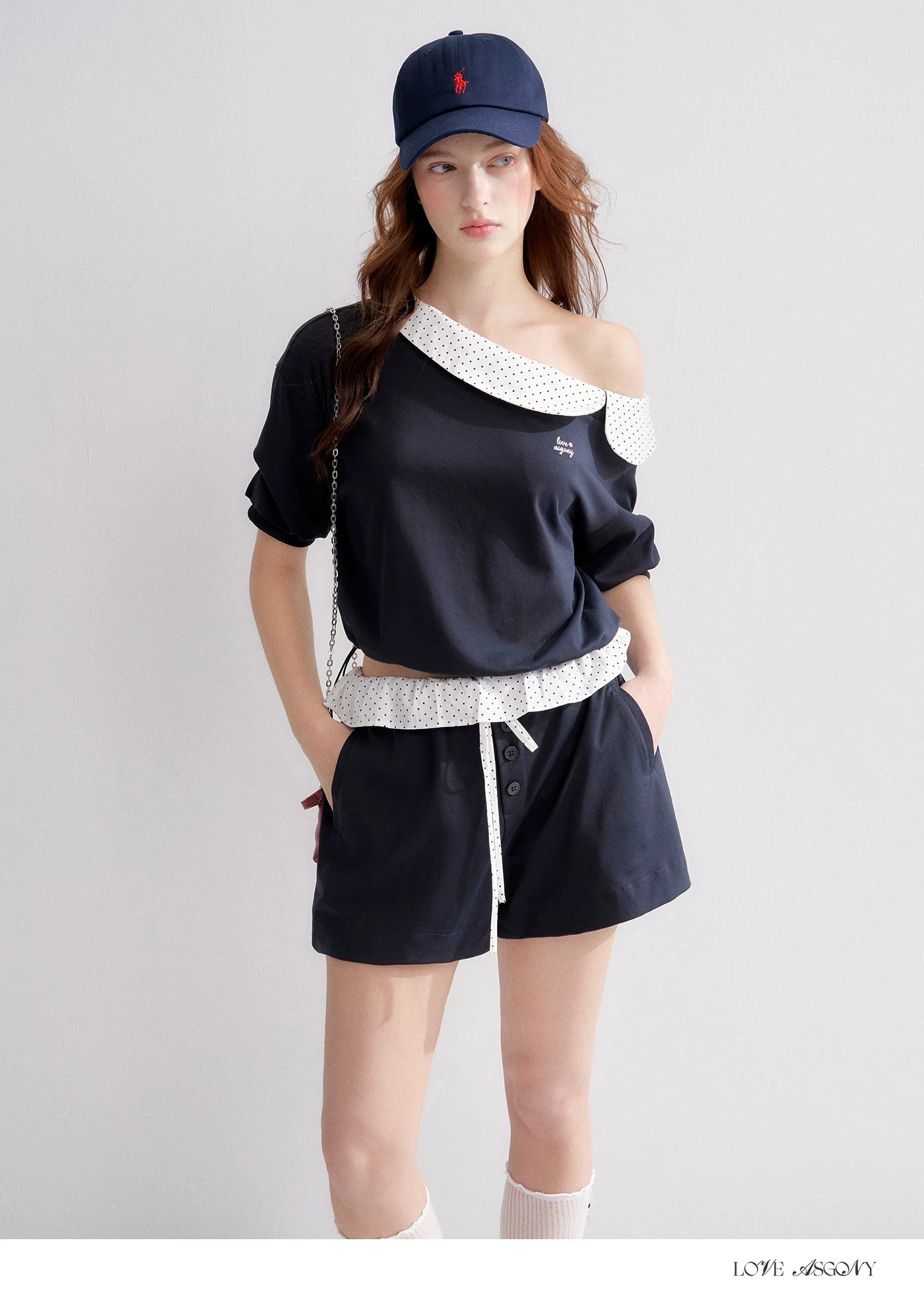 Vintage Polka Dot Asymmetric Short Sleeve Sweatshirt