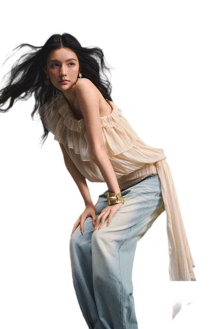 Asymmetric Ruffle Shoulder Top