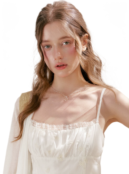 French Embroidered A-line Dress