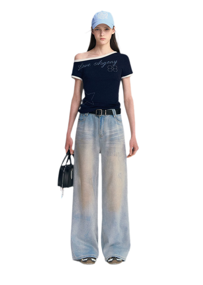 Sequin Wide-Leg Jeans
