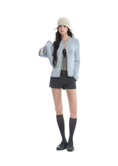 Fine Knit Contrast Trim Cardigan