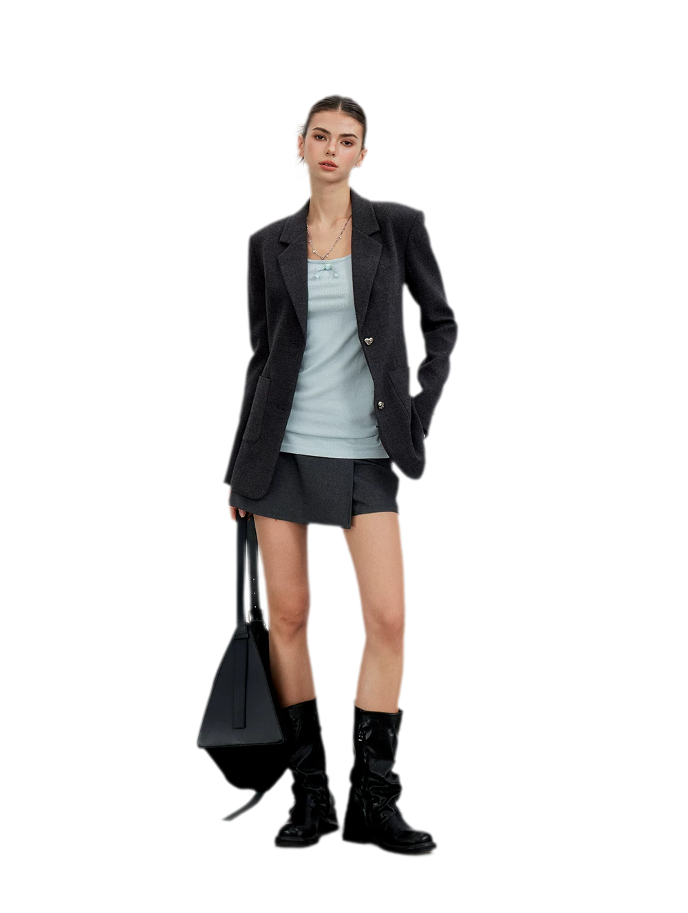 Textured Double-Button Tailored Blazer