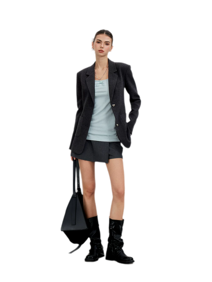 Textured Double-Button Tailored Blazer