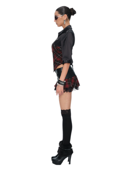 格紋收腰襯衫