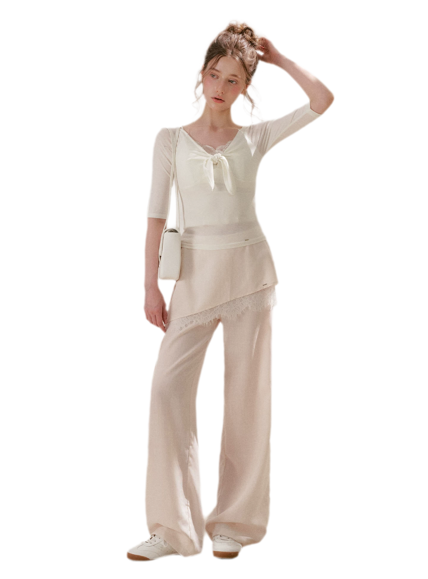 Lace Detail Casual Wide-Leg Pants
