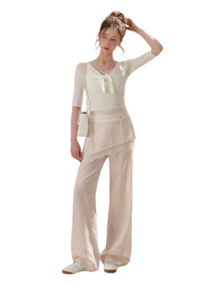 Lace Detail Casual Wide-Leg Pants