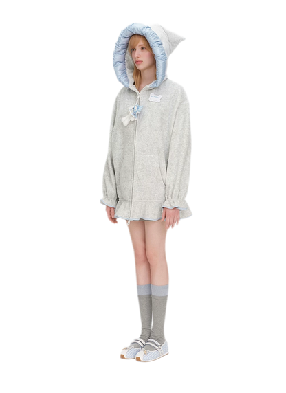 Plush Lace-Trimmed Bear Hoodie