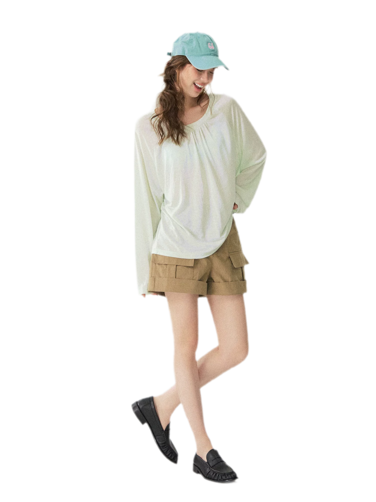 V-Neck Ruched Long Tee