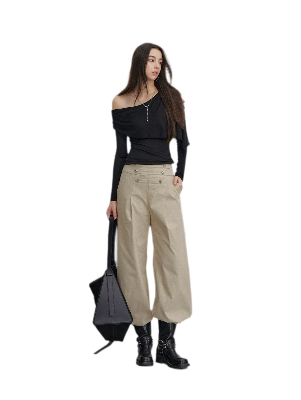 Asymmetrical Button Shoulder Top