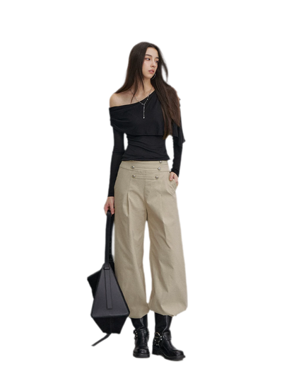 Asymmetrical Button Shoulder Top