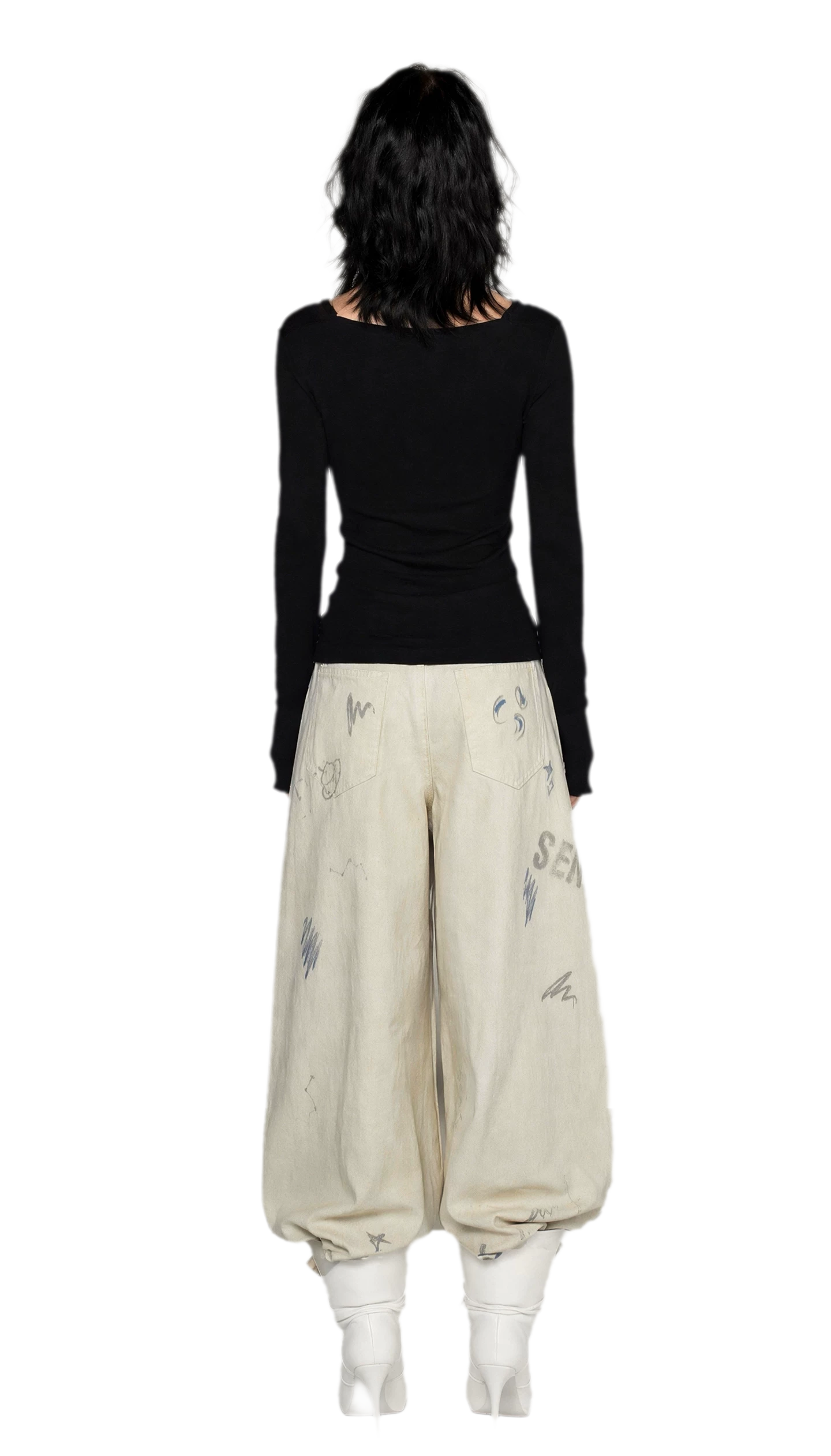 Washed Graffiti Wide-Leg Jeans