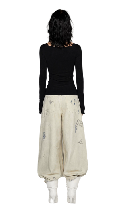 Washed Graffiti Wide-Leg Jeans