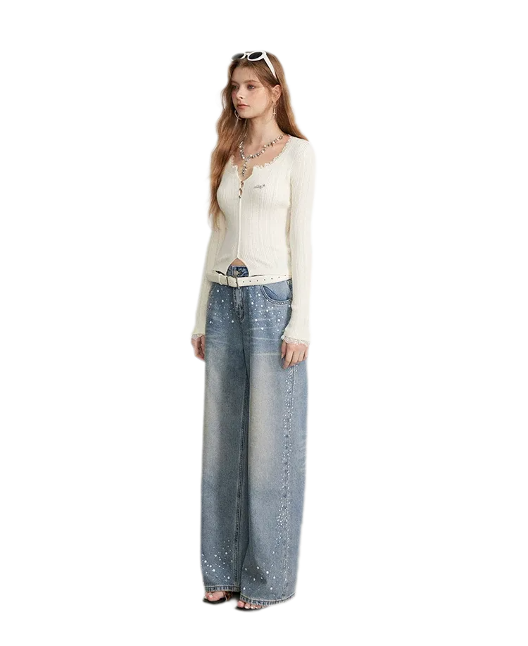 Lace Trim Ribbed Knit Top