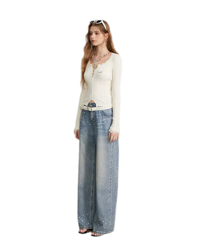 Lace Trim Ribbed Knit Top