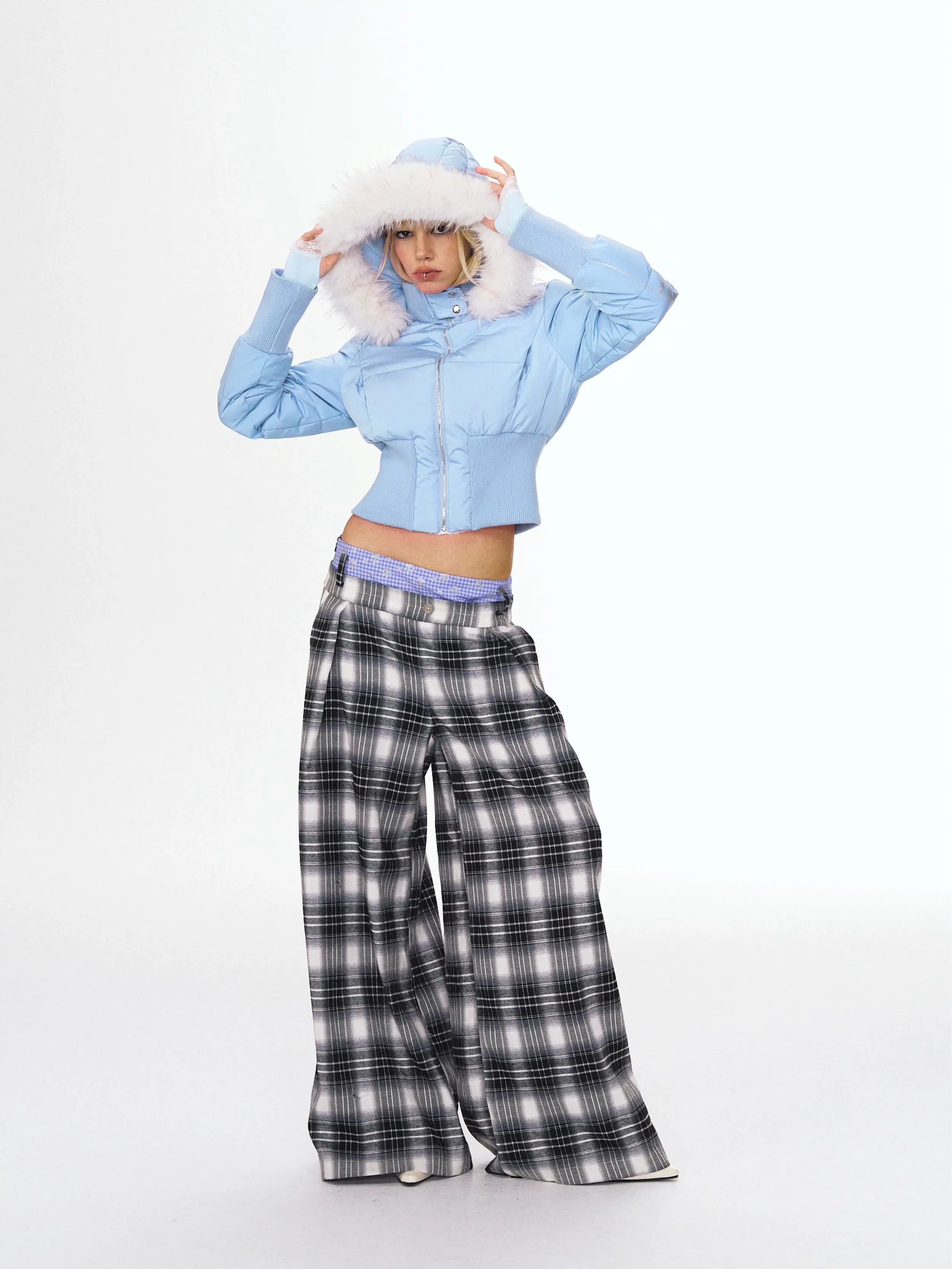 Cropped Faux Fur Down Jacket