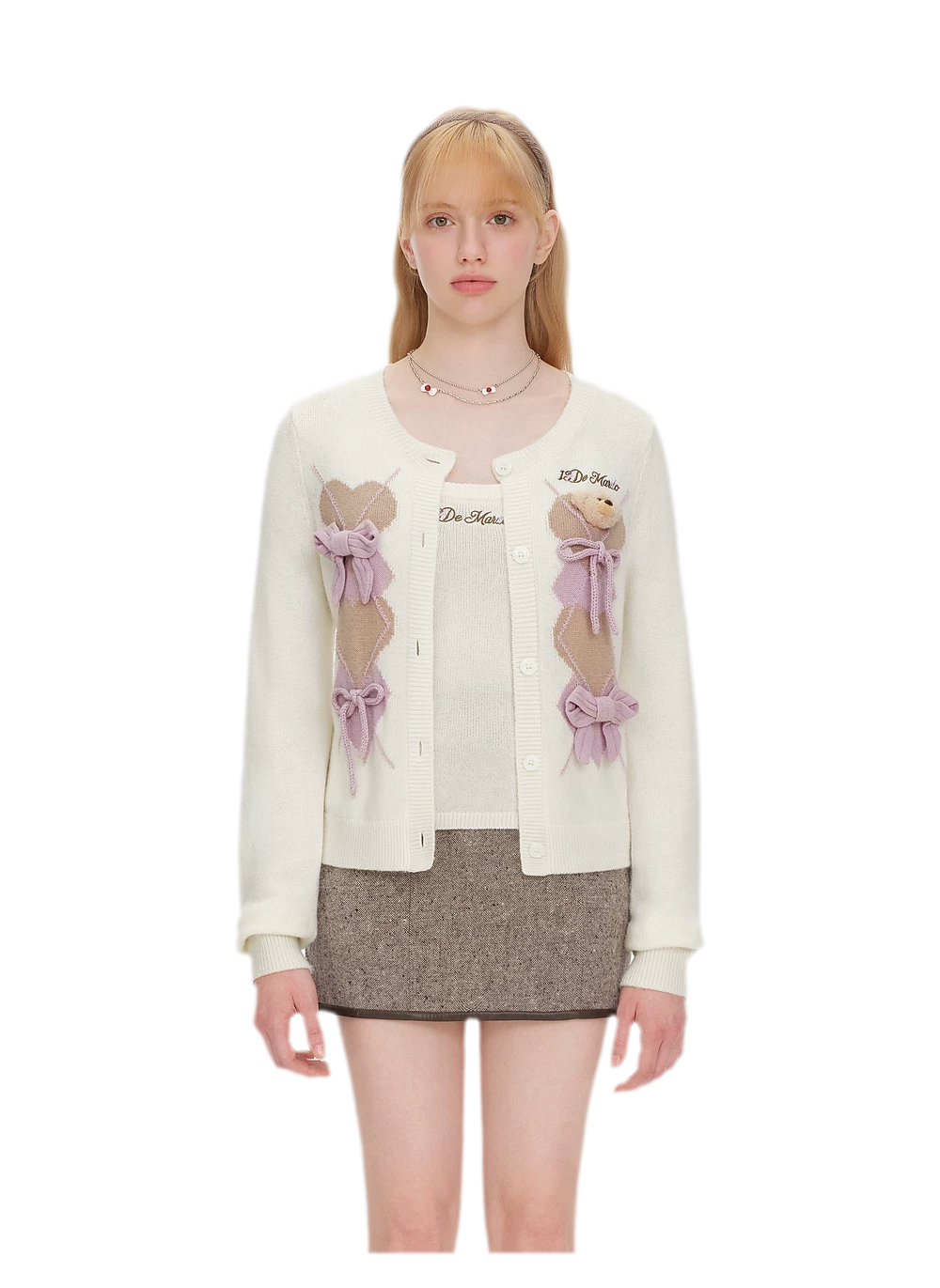 Diamond Knit Bow Cardigan Set
