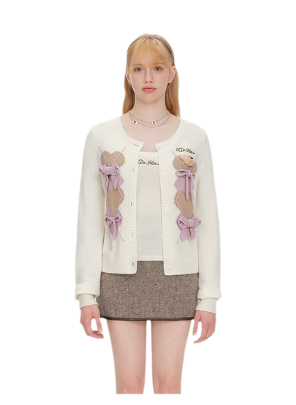 Diamond Knit Bow Cardigan Set