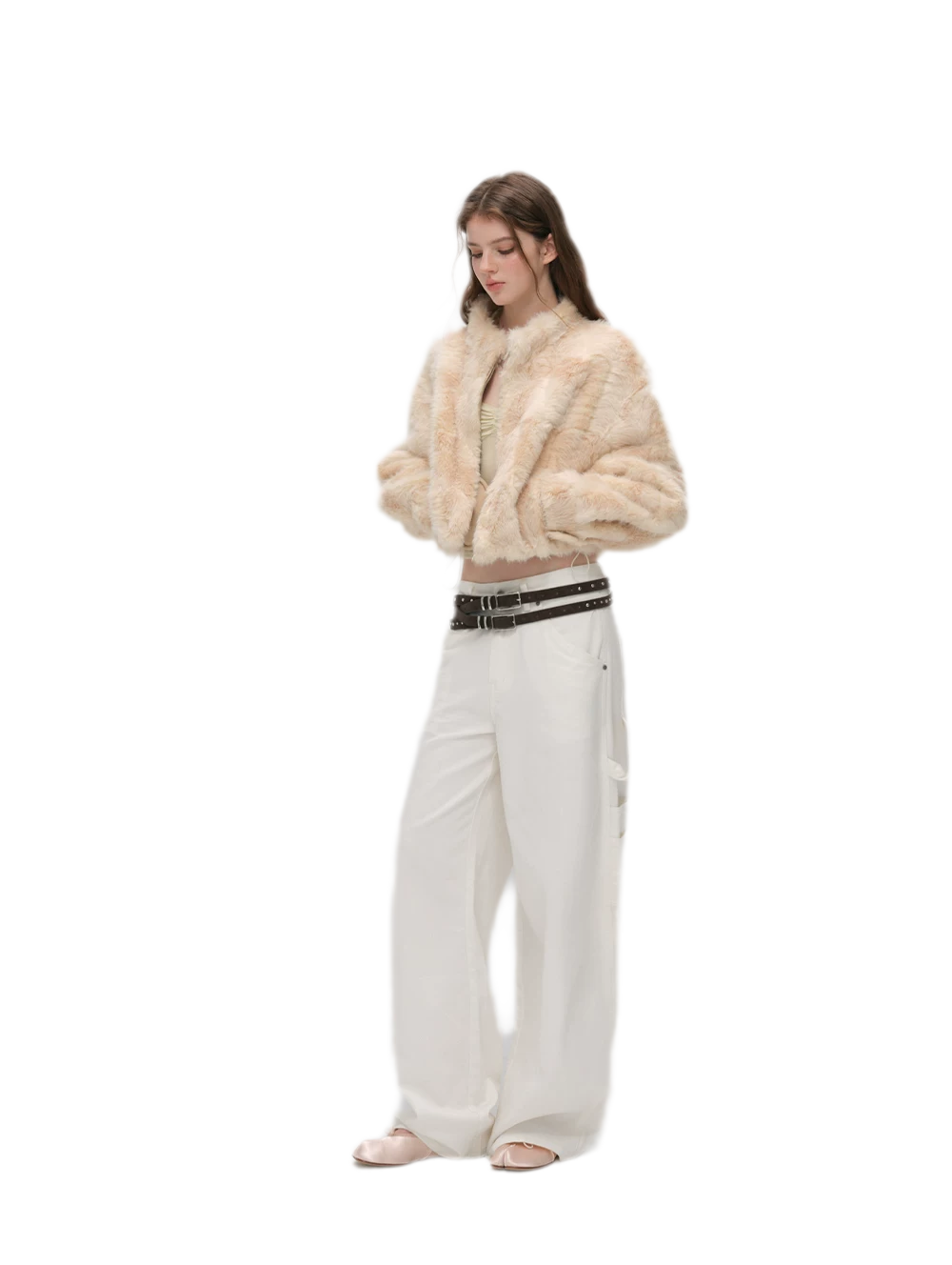 Embossed Cropped Faux Fur Jacket