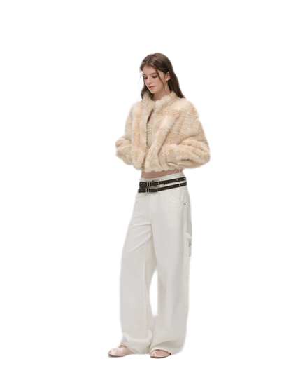 Embossed Cropped Faux Fur Jacket