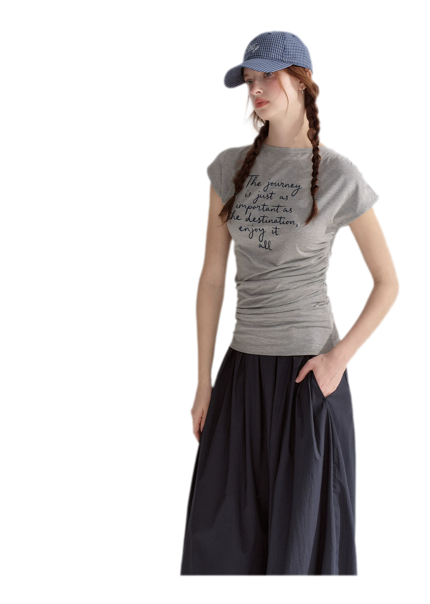 Ruched Embroidered Sleeve T-Shirt