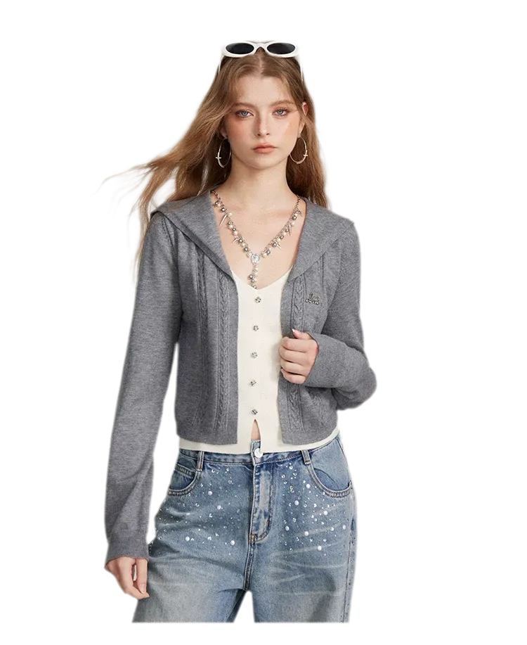 Textured Sailor Collar Sweater