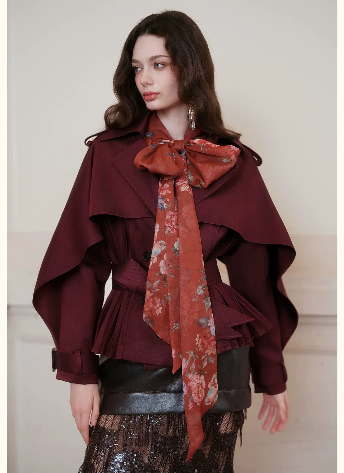 Glossy Cape Short Trench Coat