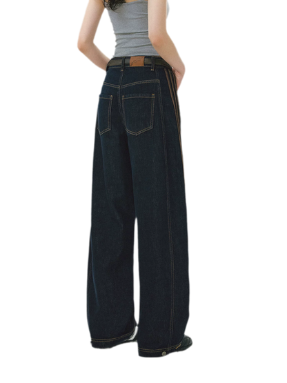 Contrast Panel Wide-Leg Jeans
