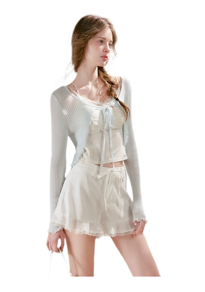 Lyocell Ribbed Tie-Front Cardigan