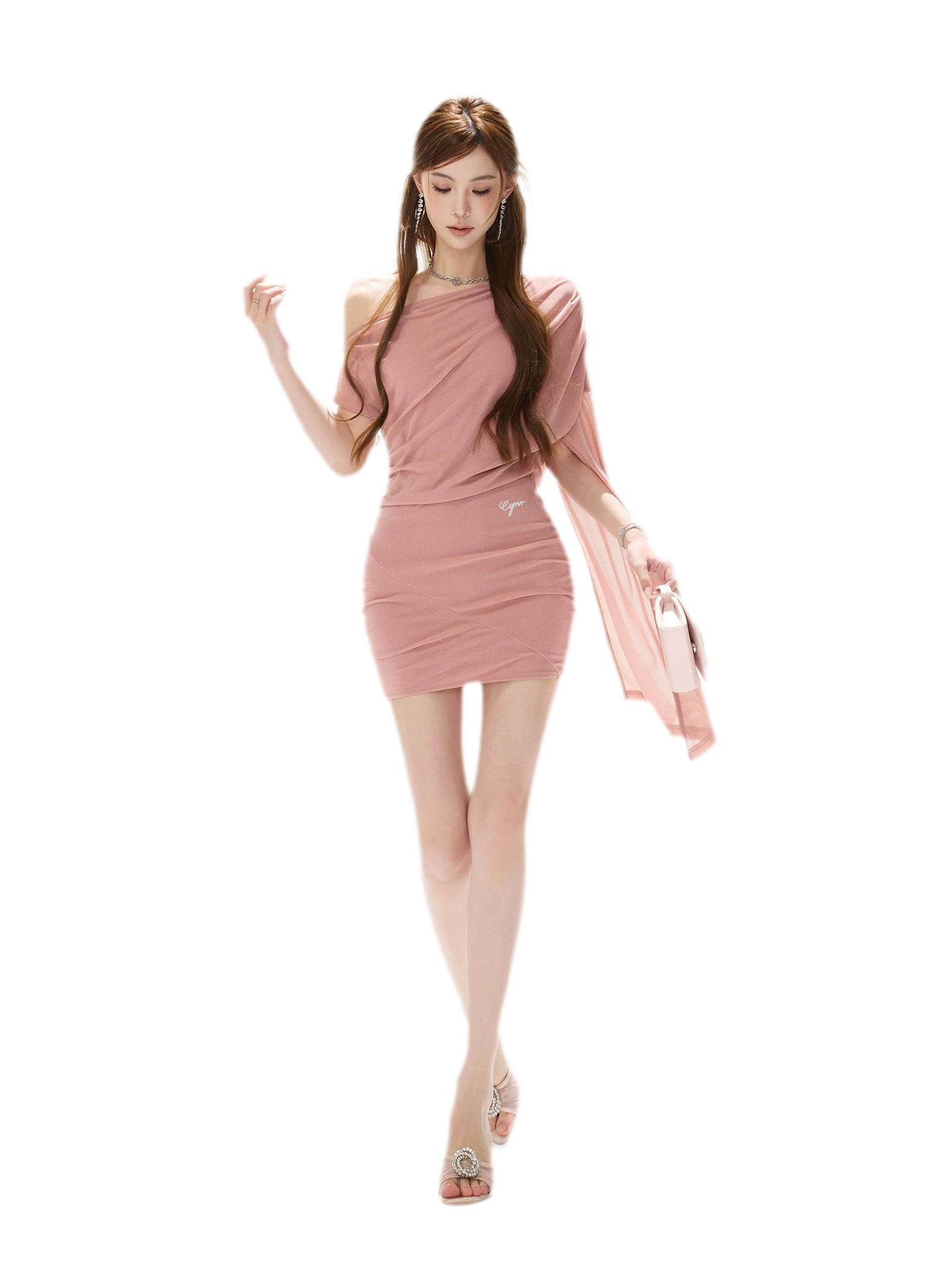 Asymmetric Silver Knit Dress
