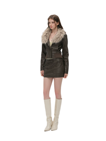 Textured Cropped PU Jacket
