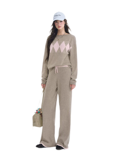 Argyle Off-Shoulder Knit Set
